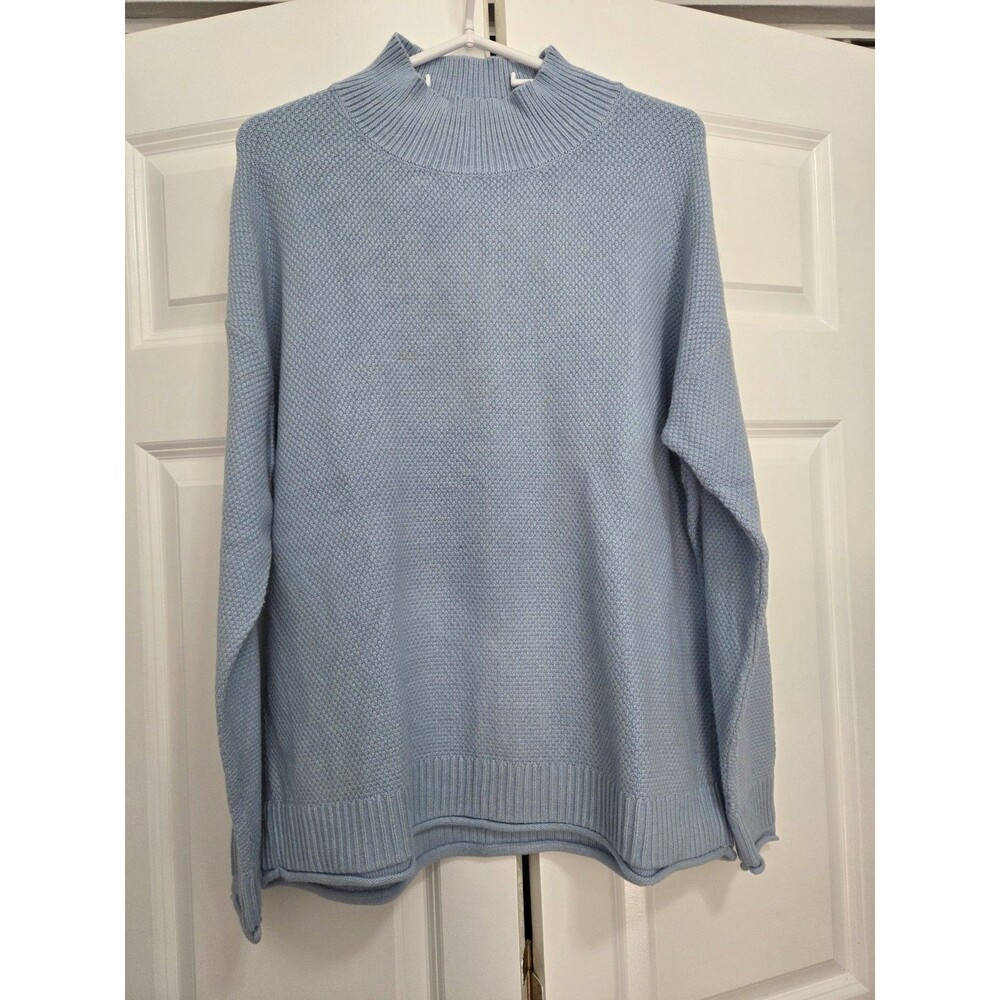 Merokeety Women’s Light Blue Knit Mock Neck Long Sleeve Sweater Sz L